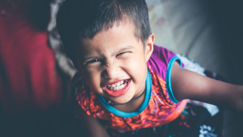 Portrait of girl making face