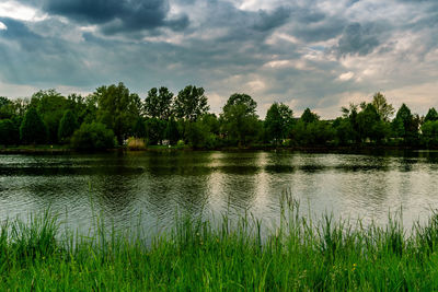 Scenic view of lake against sky