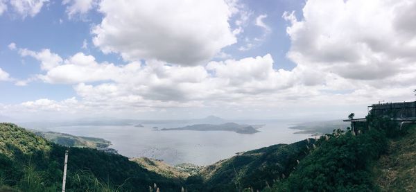 High angle view of sea against cloudy sky