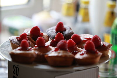 Close-up of strawberries on table