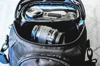 Close-up of camera on table