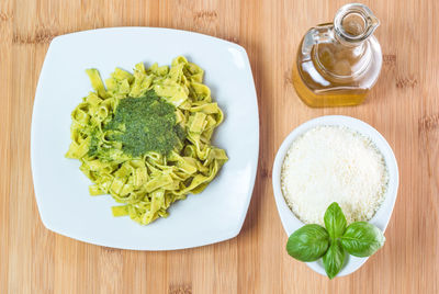 High angle view of meal served on table