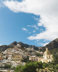 High angle view of houses against sky