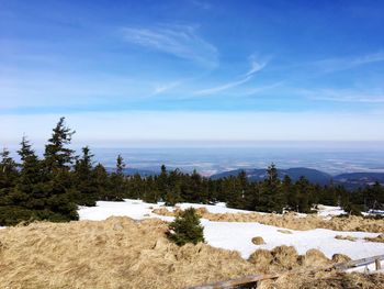 Scenic view of landscape against blue sky