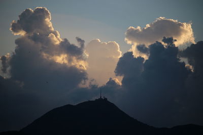 Low angle view of silhouette mountain against sky at sunset