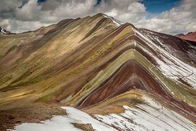 Scenic view of mountains against sky during winter