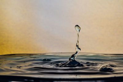 Close-up of drop falling on water