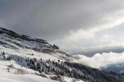 Scenic view of snow covered mountain against sky