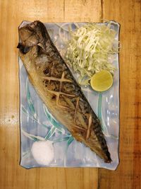 High angle view of fish in plate