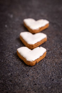 Close-up of heart shape cookies on table