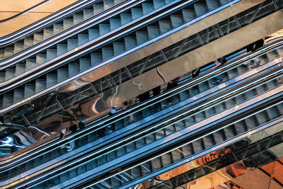 High angle view of escalators in a shopping mall