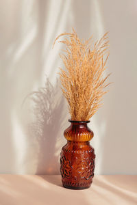 Natural dried pampas grass in brown vase