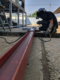 Man working on railroad track