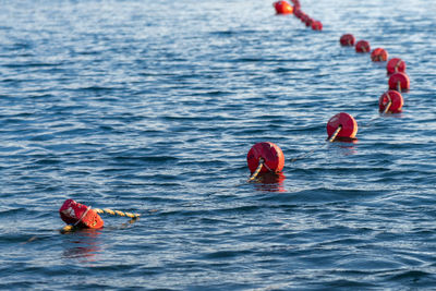 Woman swimming in sea