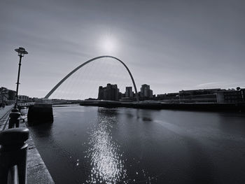 Black and white monochrome view of gateshead millennium bridge 