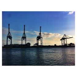 View of wind turbines in water