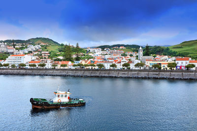 Scenic view of sea and buildings against sky