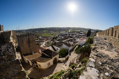 High angle view of buildings in city