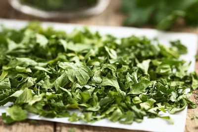 Close-up of chopped green leaves