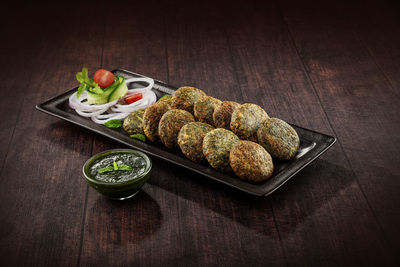 High angle view of food on table