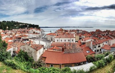 High angle view of townscape against sky