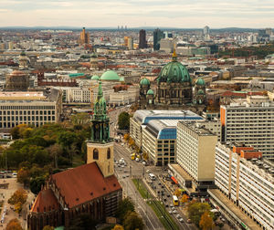 High angle view of buildings in city