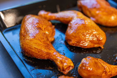 Close-up of meat on barbecue grill