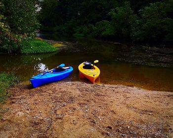 Boat moored in water