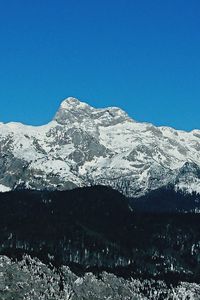 Low angle view of mountains against clear blue sky