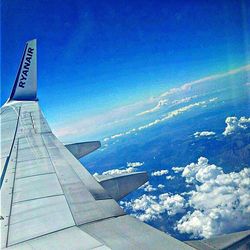 Cropped image of airplane flying over landscape