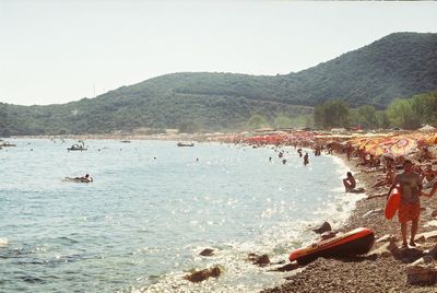 Tourists on boat in sea