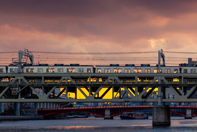 Bridge over river against sky during sunset