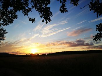 Scenic view of field against sky during sunset