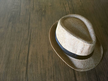 High angle view of hat on table