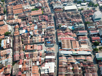 High angle view of buildings in city