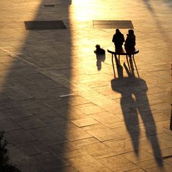 High angle view of people on street