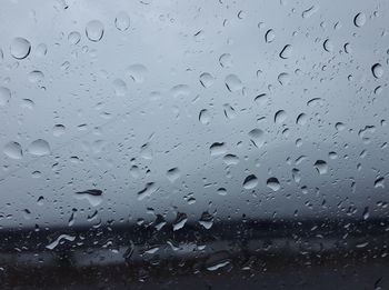 Full frame shot of raindrops on glass window