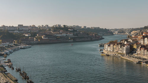 High angle view of city at waterfront