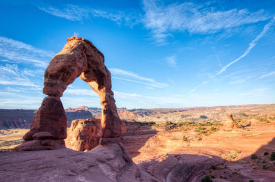 Delicate arch in arches national park, moab with blue skies.