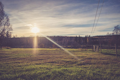 Scenic view of grassy field against sky at park