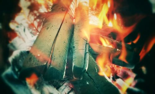 Close-up of bonfire at night