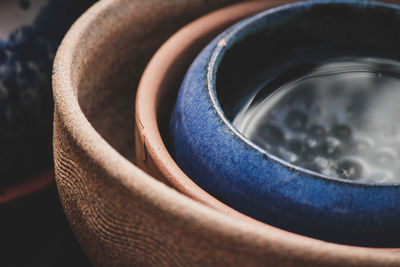 High angle view of bowls on table