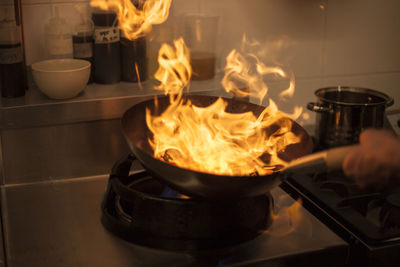 Close-up of fire on barbecue grill