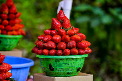 Close-up of strawberries in market