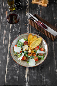 High angle view of food on table