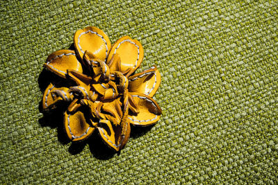 Close-up view of yellow fabric