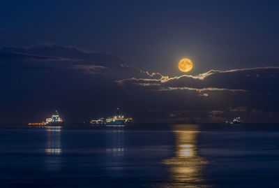 Scenic view of sea against sky at night