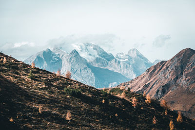 Scenic view of mountains against sky during winter