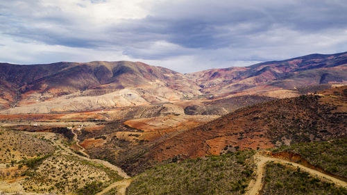 Scenic view of landscape and mountains against sky