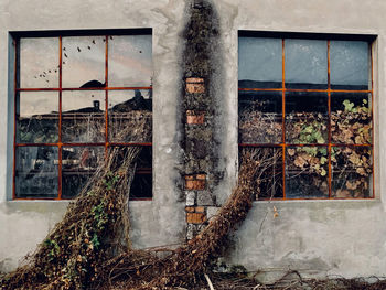 Abandoned building seen through window